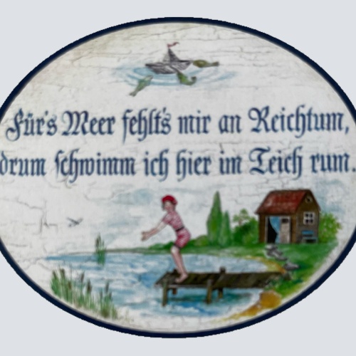Nostalgie Holzschild Für's Meer Fehlt's Mir An Reichtum Schwimm Im Teich Schild