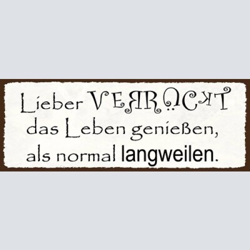Schild lieber verrückt das leben genießen als normal langweilen anders 27x10