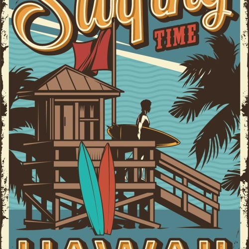 Nostalgie Schild Surfing Time Hawaii Surfen 12x18 / 20x30 / 30x40 Blech od. Holz