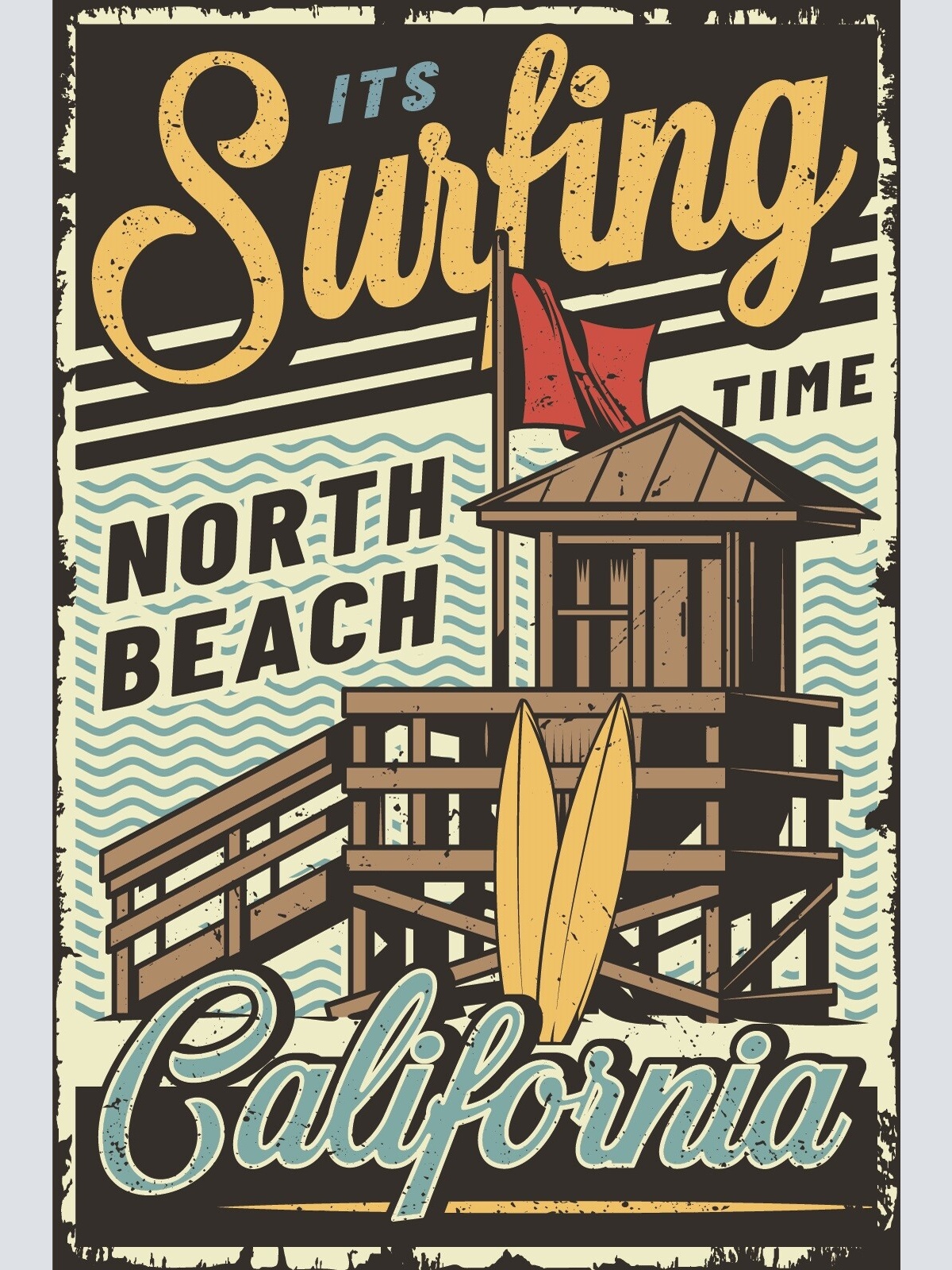 Nostalgie Schild Surfing Time California 12x18 / 20x30 / 30x40 Blech od. Holz