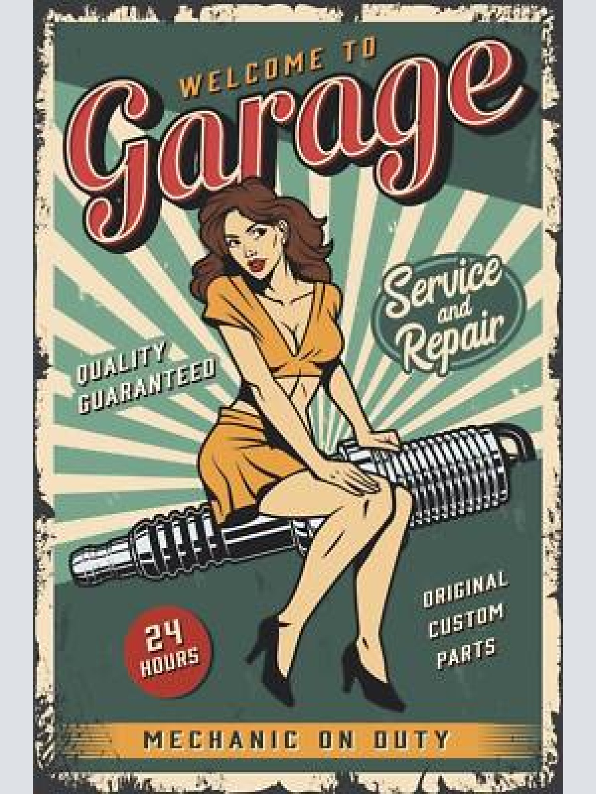 Nostalgie schild welcome to garage frau 12x18 / 20x30 / 30x40 blech od. holz