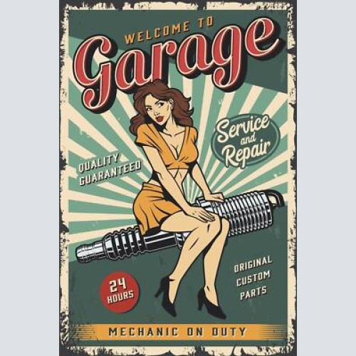Nostalgie schild welcome to garage frau 12x18 / 20x30 / 30x40 blech od. holz