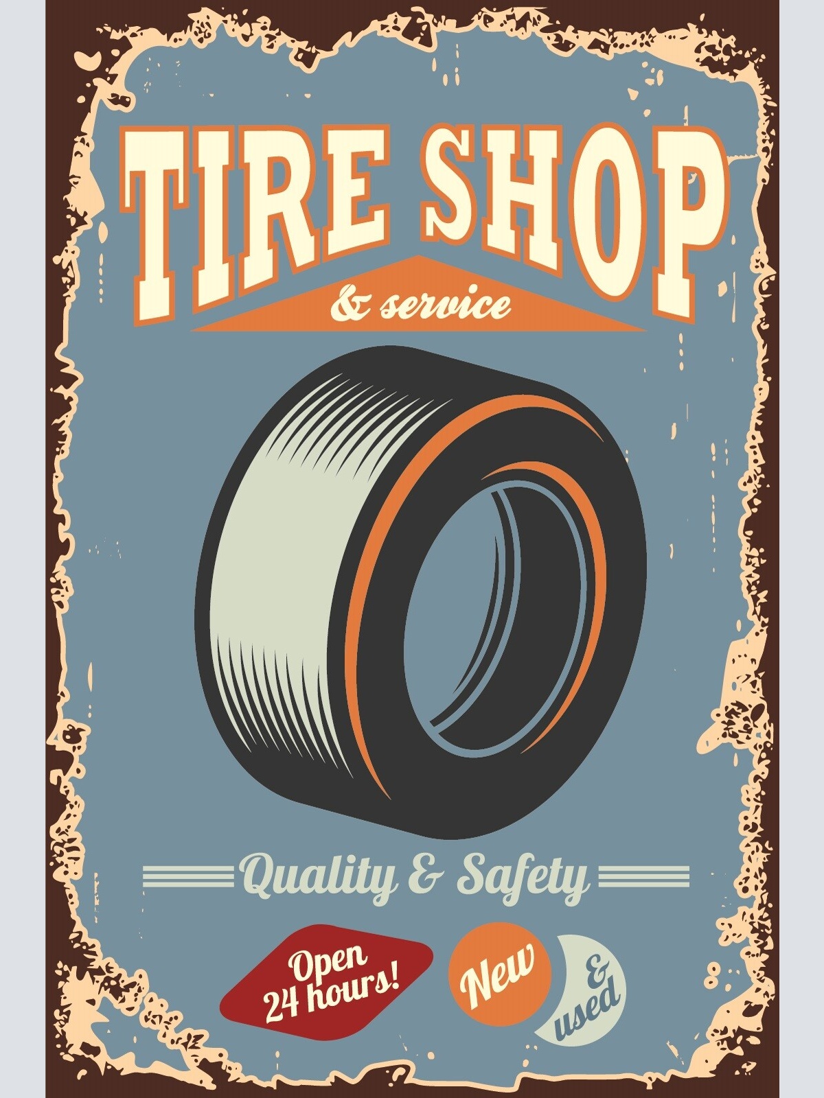 Nostalgie Schild Tire Shop & Service Reifen 12x18 / 20x30 / 30x40 Blech od. Holz