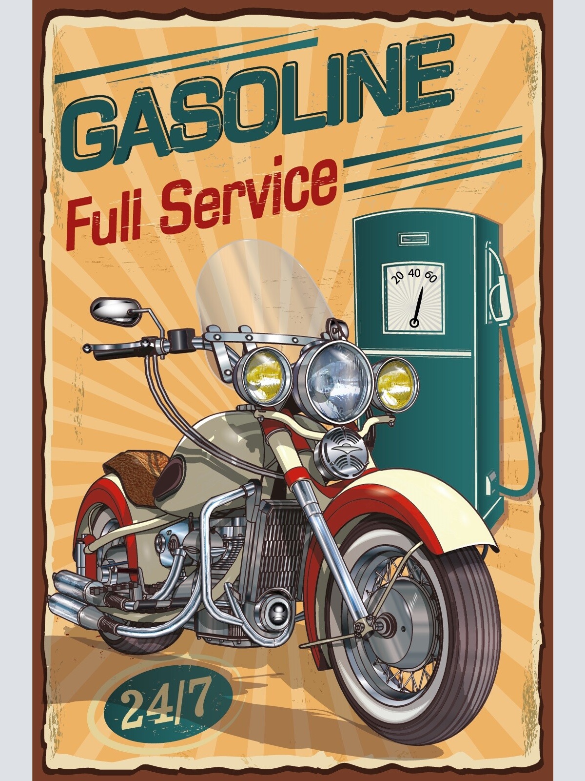 Nostalgie Schild Gasoline Motorrad Benzin 12x18 / 20x30 / 30x40 Blech od.Holz