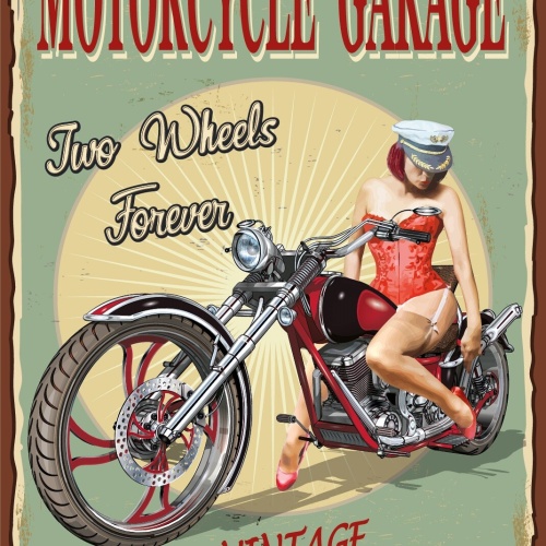 Nostalgie Schild Motorcycle Garage Motorrad 12x18 / 20x30 / 30x40 Blech od. Holz