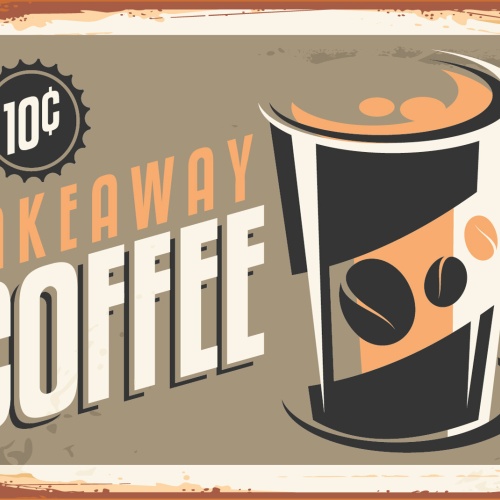 Nostalgie Schild Takeaway Coffee Kaffee 12x18 / 20x30 / 30x40 Blech od. Holz