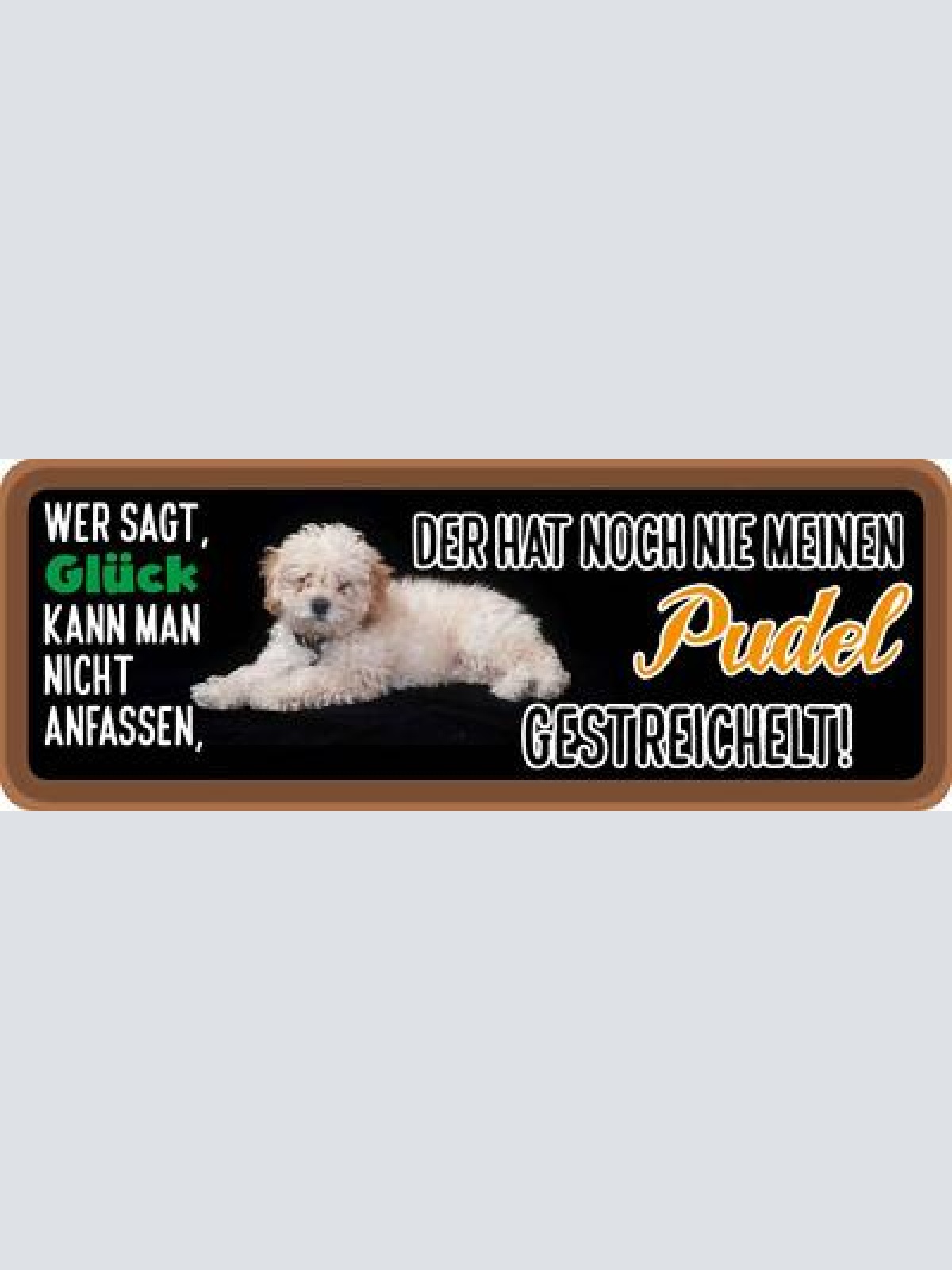 Schild wer sagt glück kann man nicht anfassen noch nie pudel gestreichelt hund