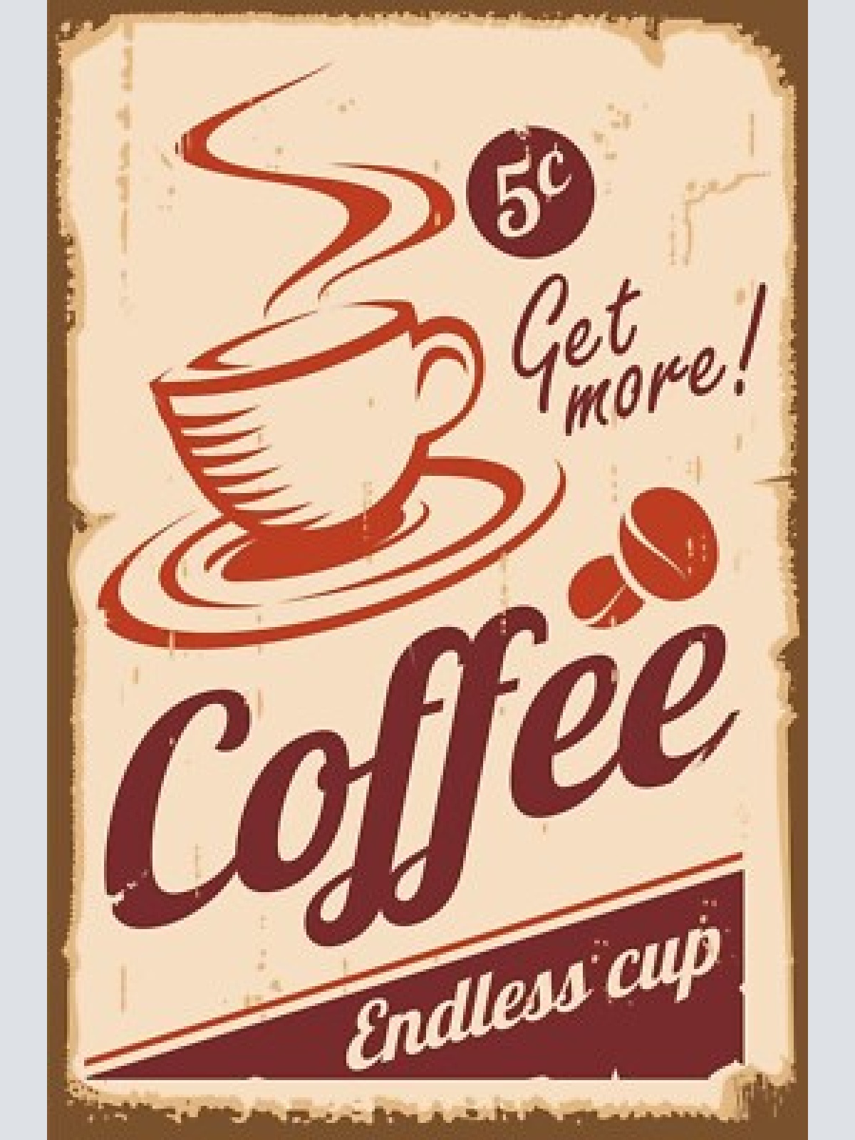 Nostalgie schild coffee endless cup kaffee 12x18 / 20x30 / 30x40 blech od. holz