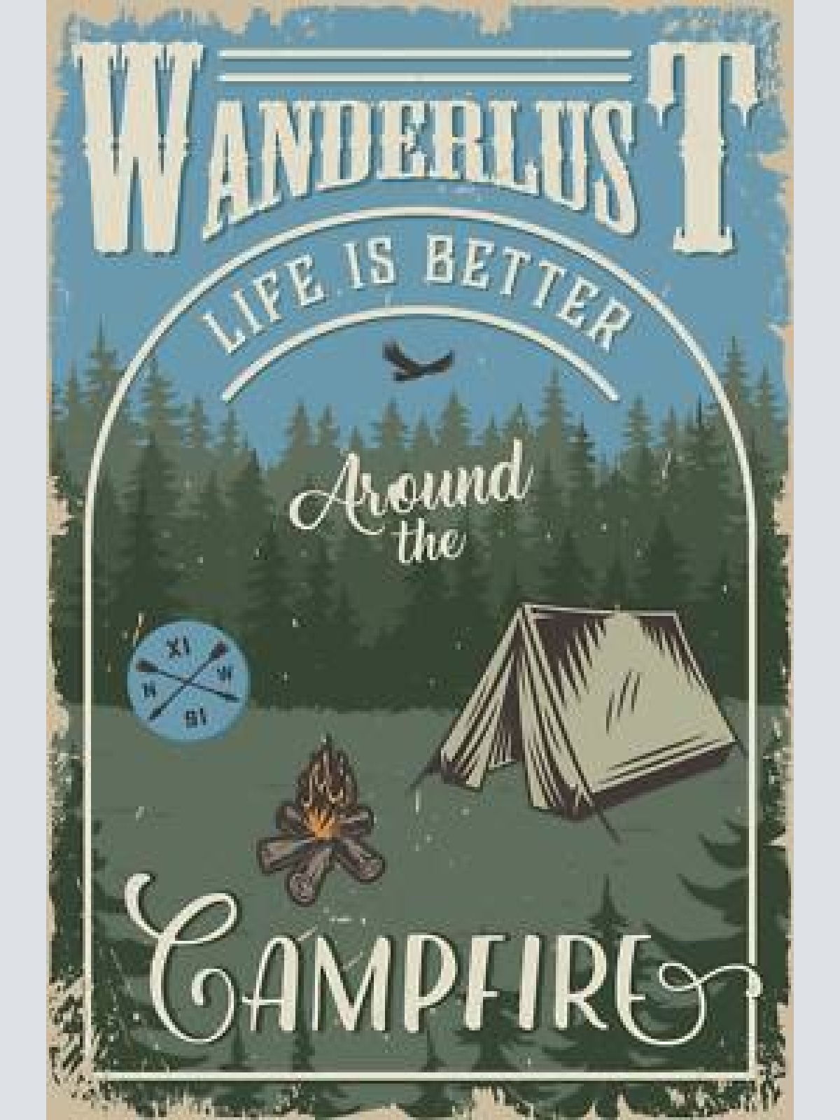 Nostalgie schild wanderlust campfire camping 12x18 / 20x30 / 30x40 blech od.holz