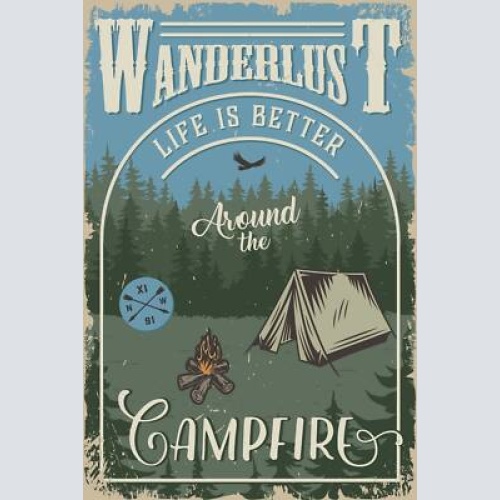 Nostalgie schild wanderlust campfire camping 12x18 / 20x30 / 30x40 blech od.holz
