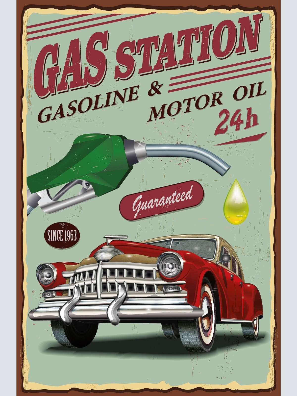 Nostalgie Schild Gas Station Tankstelle Oil 12x18 / 20x30 / 30x40 Blech od. Holz