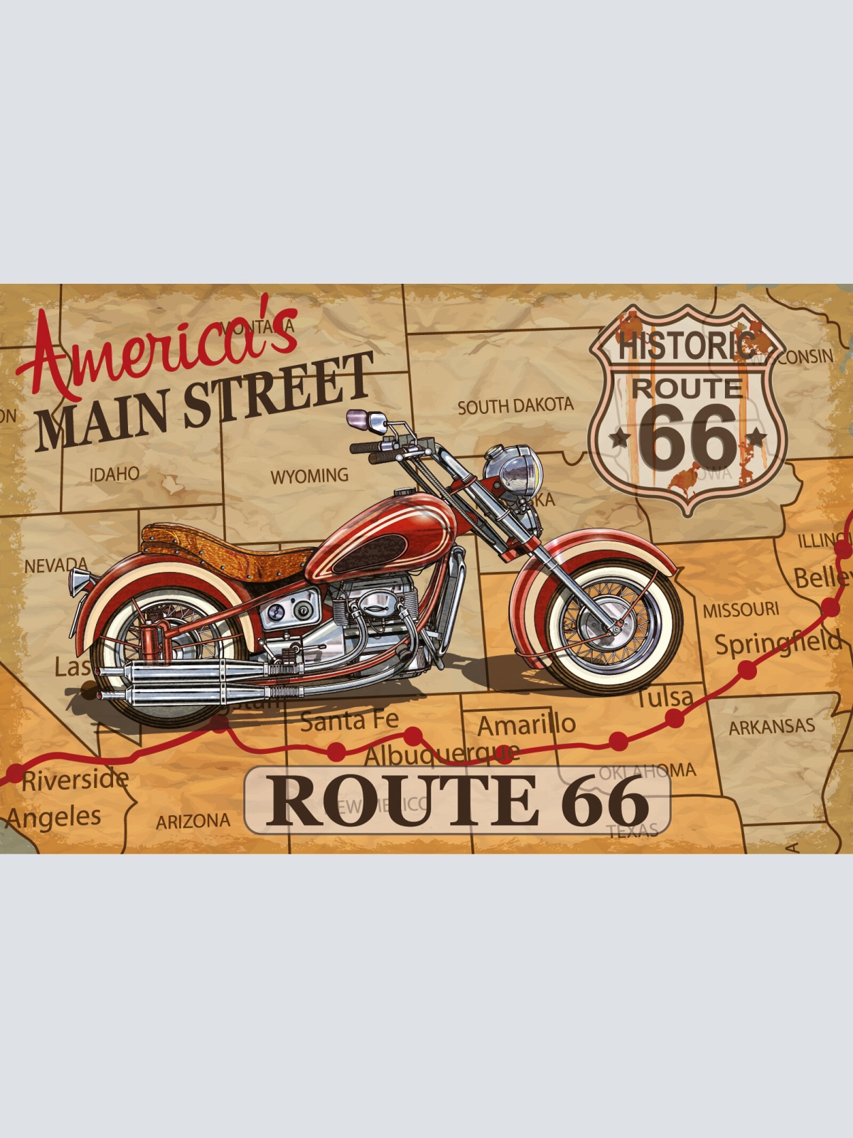 Nostalgie Schild America's Main St Route 66 12x18 / 20x30 / 30x40 Blech od. Holz