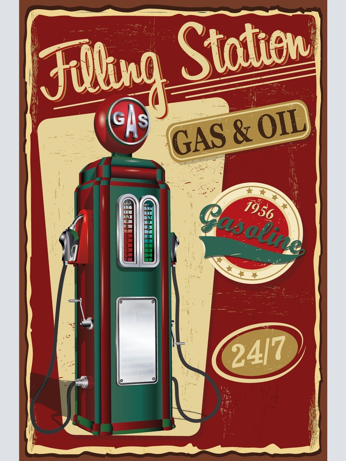 Nostalgie Schild Filling Station Gas Oil 12x18 / 20x30 / 30x40 Blech od. Holz