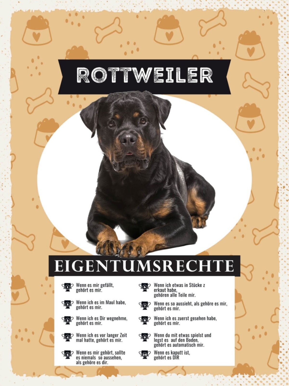 Schild Rottweiler Eigentumsrechte Hund Tier Liebe 12x18 20x30 30x40 Blech/Holz