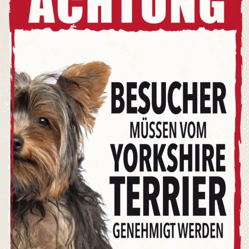 Schild Achtung Yorkshire Terrier Besucher Hund Tier 12x18 20x30 30x40 Blech/Holz