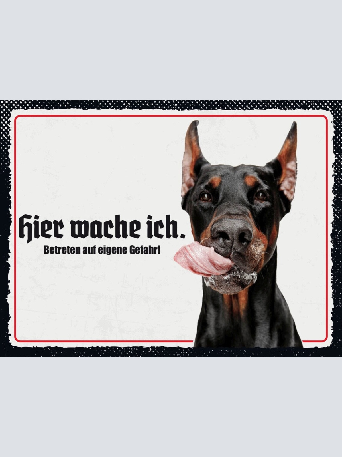 Schild Hier Wache Ich Dobermann Gefahr Hund Tier 12x18 20x30 30x40 Blech/Holz