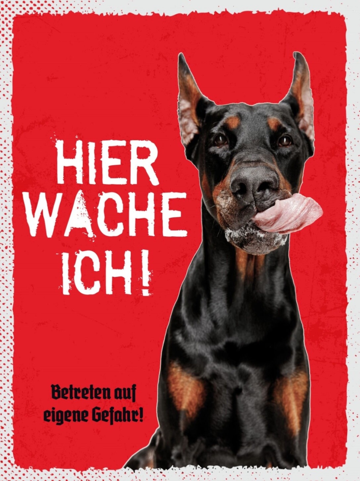 Schild Hier Wache Ich Dobermann Gefahr Hund Tier 12x18 20x30 30x40 Blech/Holz