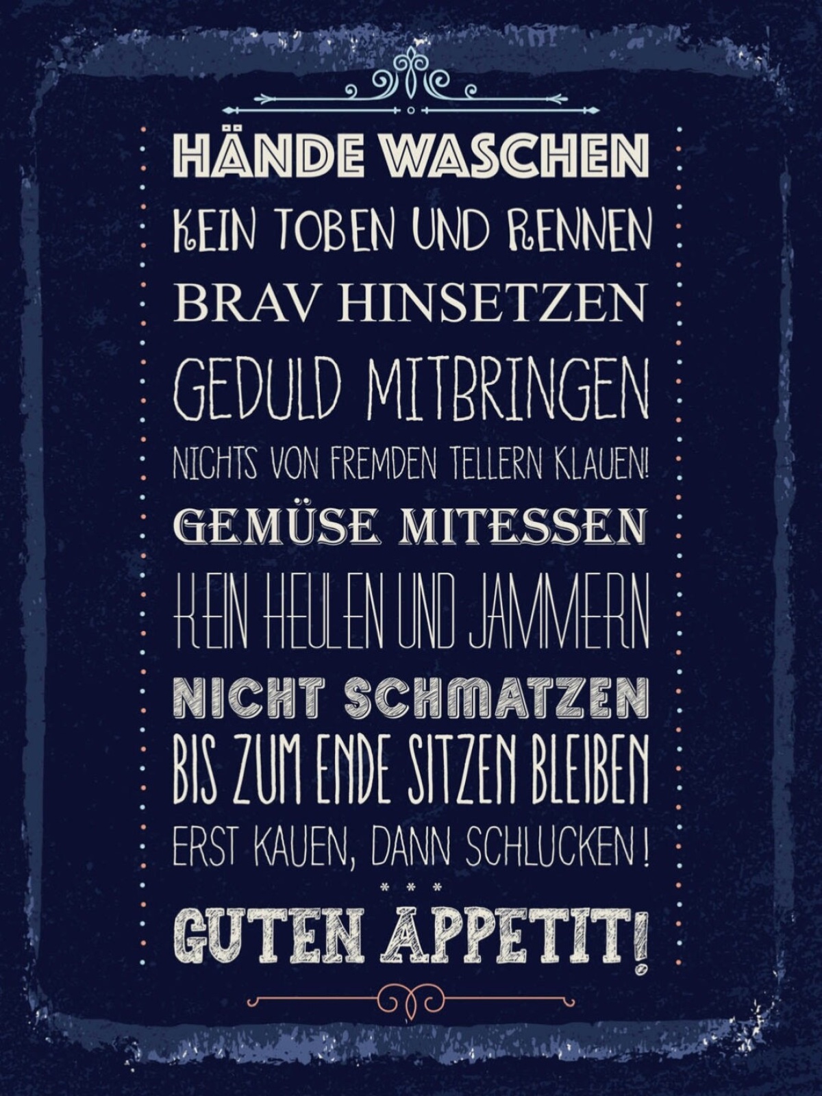 Schild Guten Appetit Essen Regeln Nicht Schmatzen 12x18 20x30 30x40 Blech/Holz