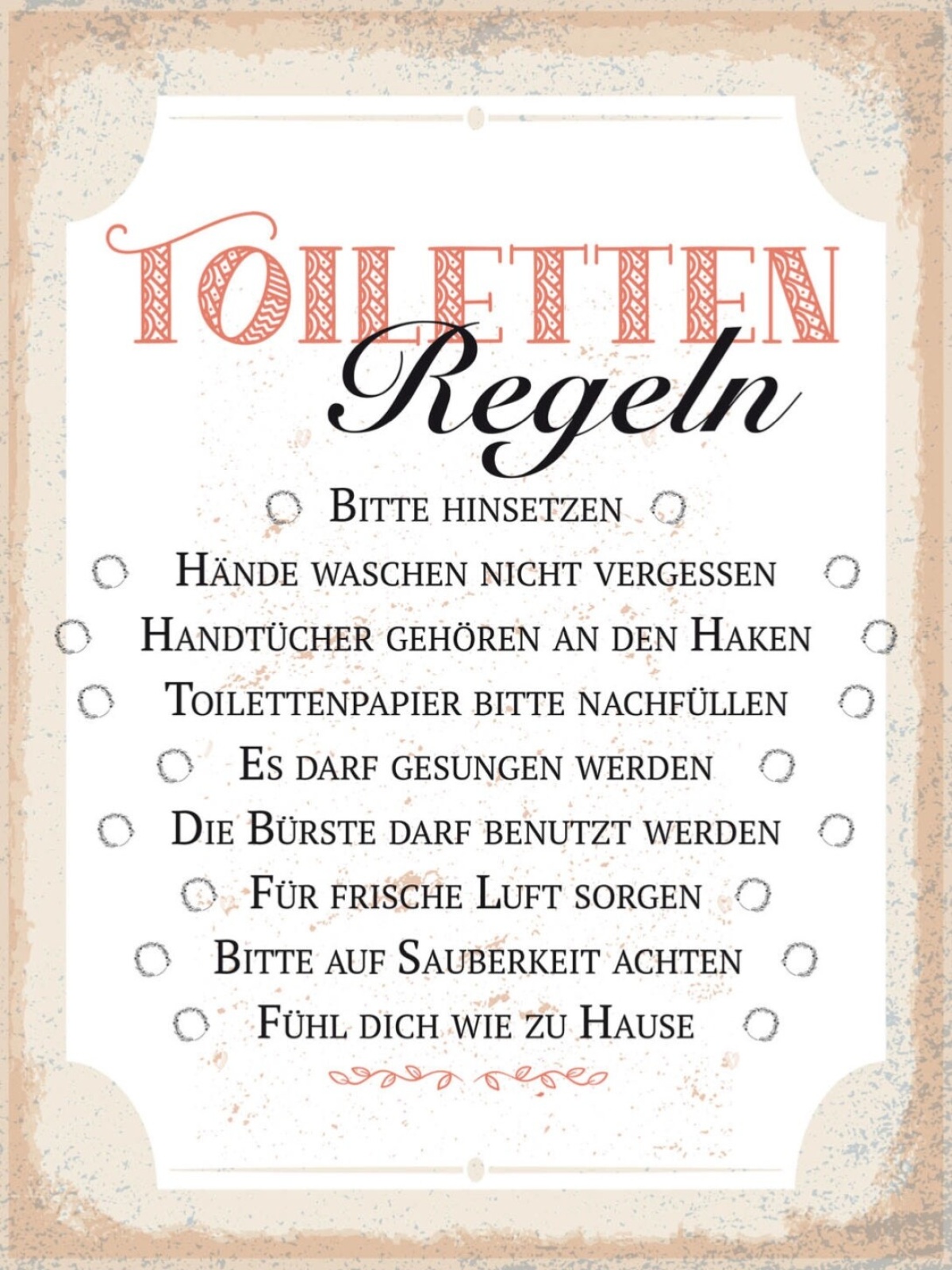 Schild Toiletten Regeln WC Klo Hinsetzen Zu Hause 12x18 20x30 30x40 Blech/Holz