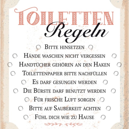 Schild Toiletten Regeln WC Klo Hinsetzen Zu Hause 12x18 20x30 30x40 Blech/Holz
