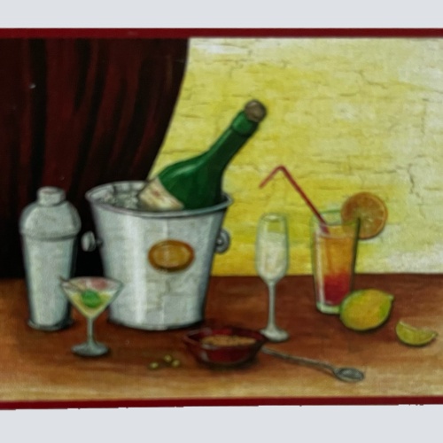 Nostalgie Holzschild Sekt Cocktails Alkohol Cocktail Glas Flasche Schild