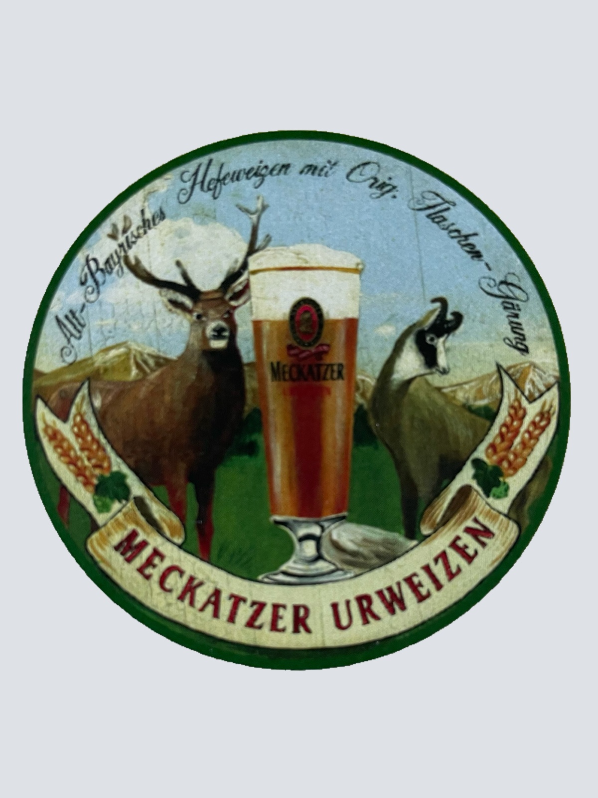 Nostalgie Holzschild Meckatzer Urweizen Bier Alkohol Glas Brauerei Schild
