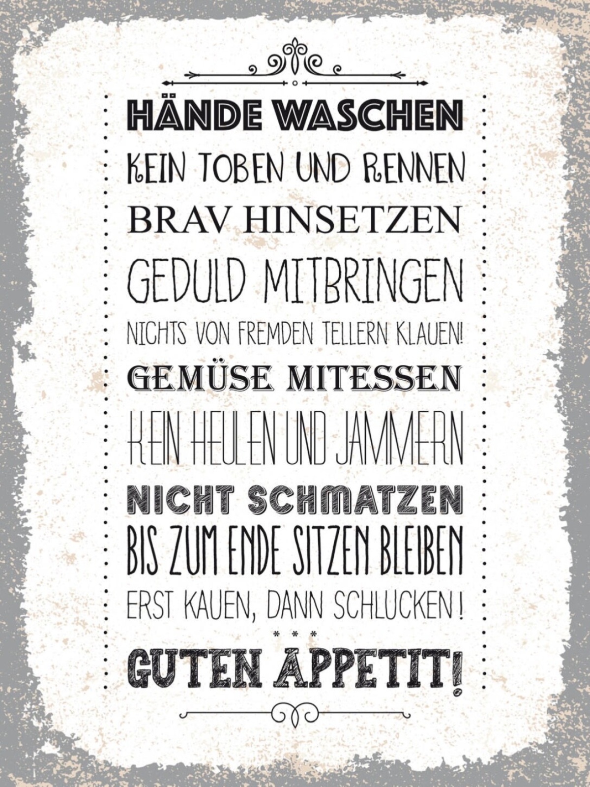 Schild Guten Appetit Essen Regeln Nicht Schmatzen 12x18 20x30 30x40 Blech/Holz