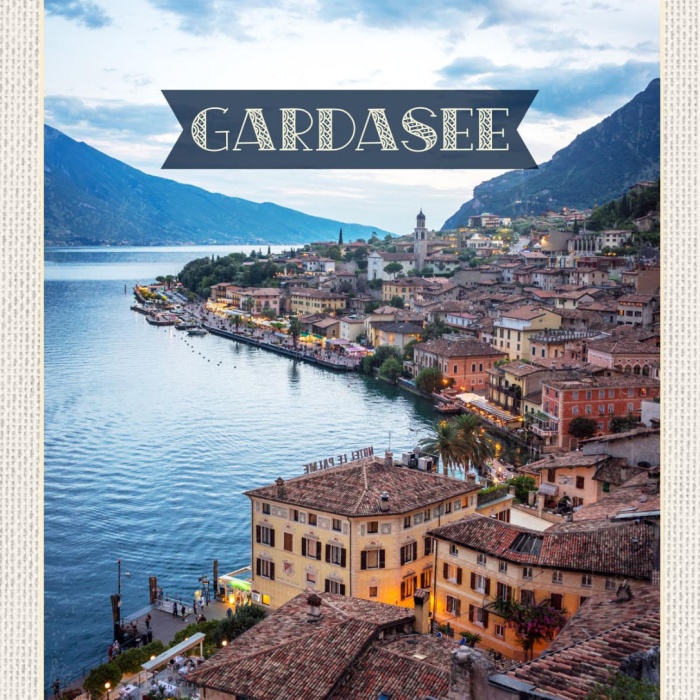 Schild Gardasee Italien Garda Ort Hafen Küste 12x18 20x30 30x40 Blech od. Holz