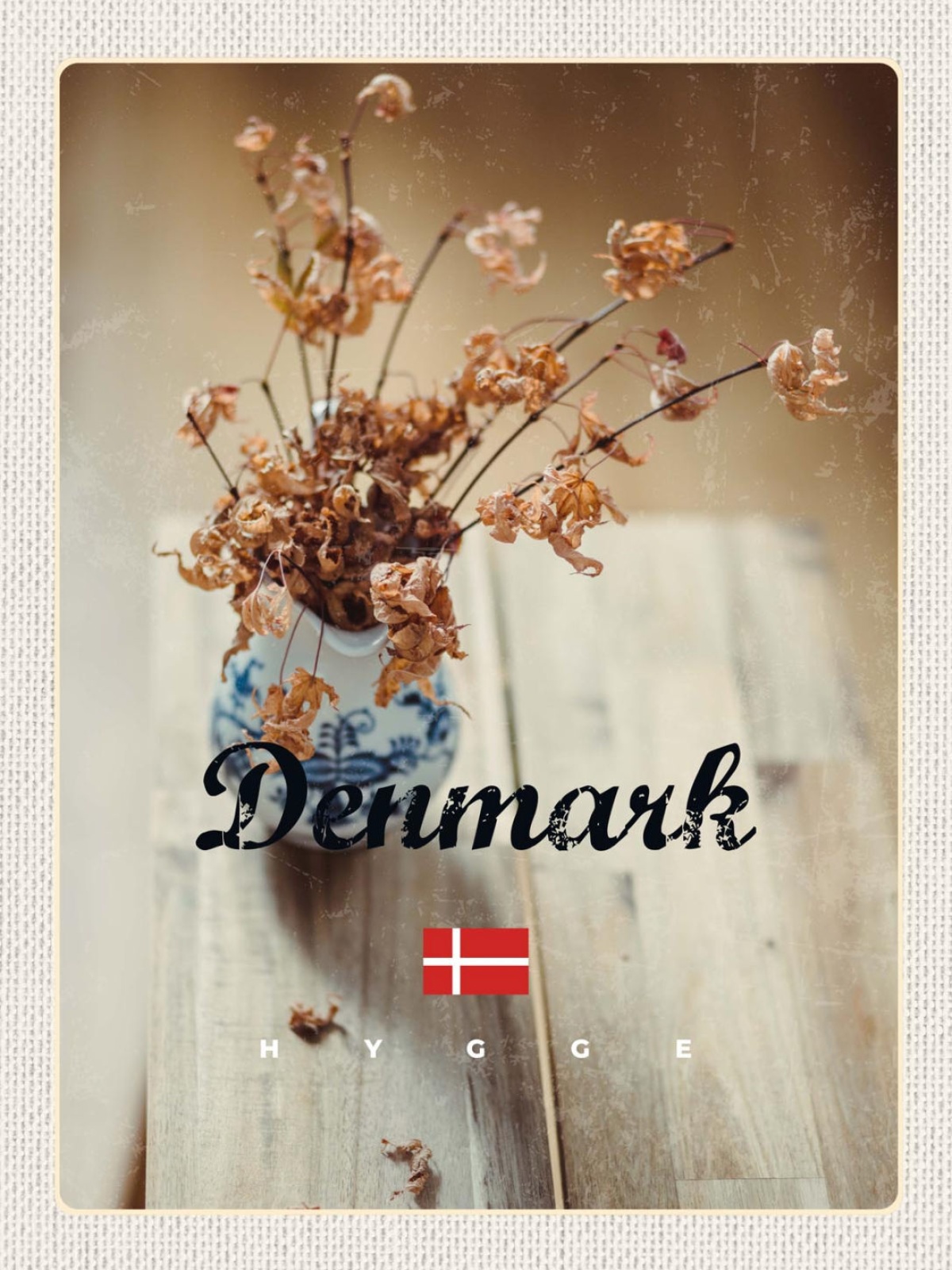 Schild Denmark Dänemark Trockenblumen Vase Hygge 12x18 20x30 30x40 Blech/Holz