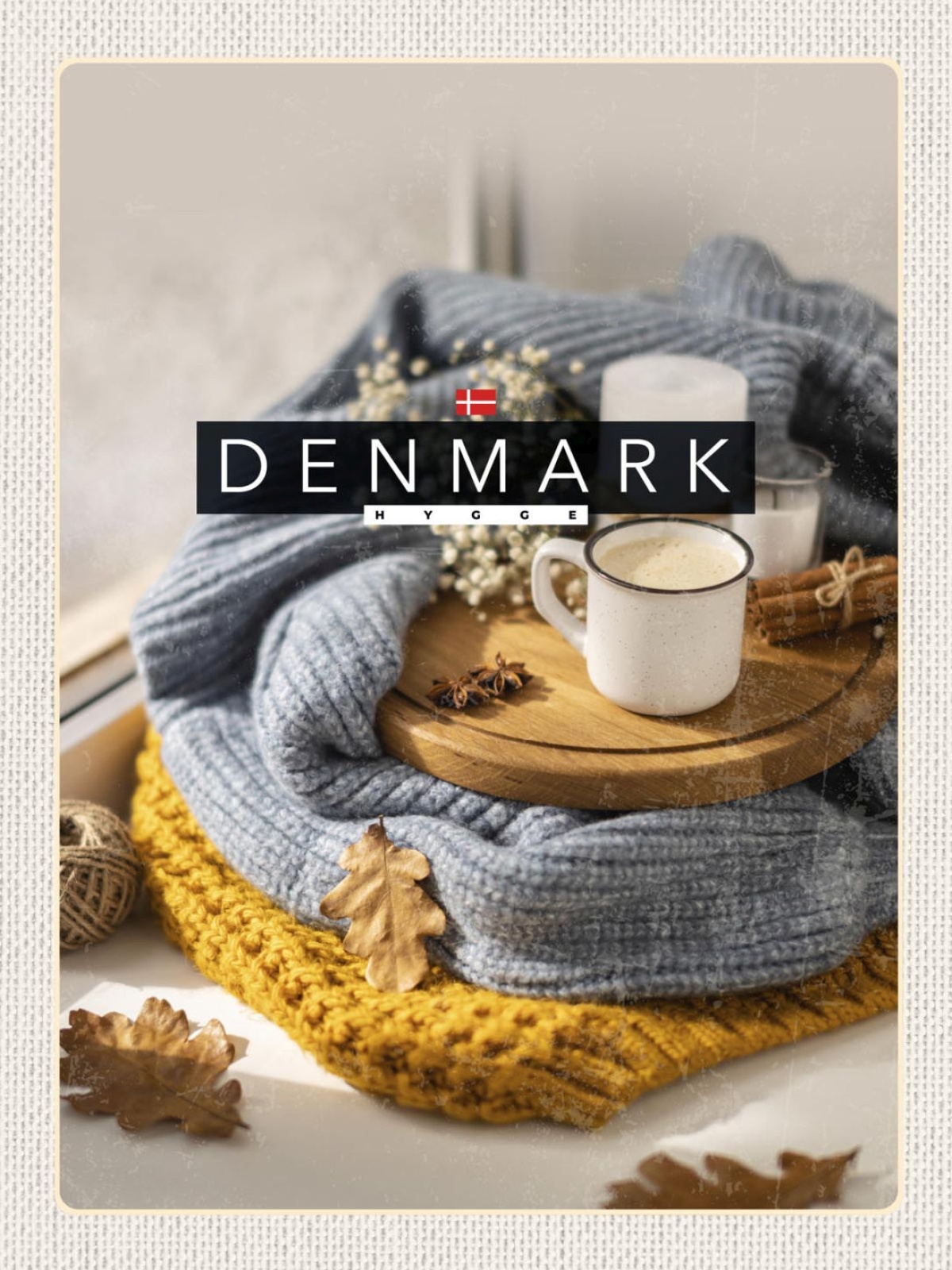 Schild Denmark Dänemark Tee Tasse Laub Herbst Hygge 12x18 20x30 30x40 Blech/Holz