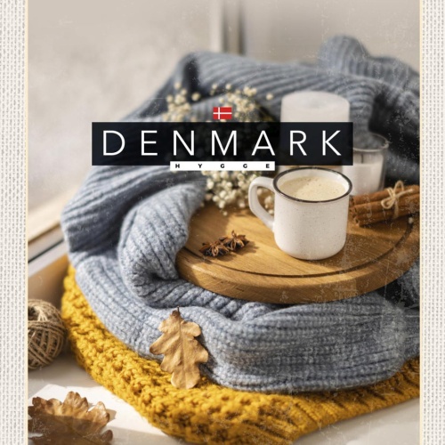 Schild Denmark Dänemark Tee Tasse Laub Herbst Hygge 12x18 20x30 30x40 Blech/Holz