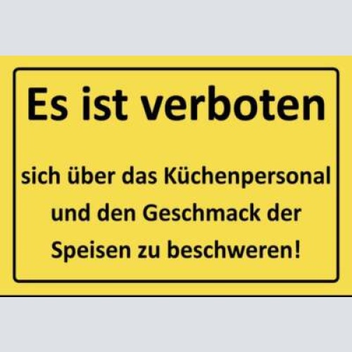 Verbot speisen küchenpersonal küche  12x18 / 20x30 / 30x40 blech od. holz