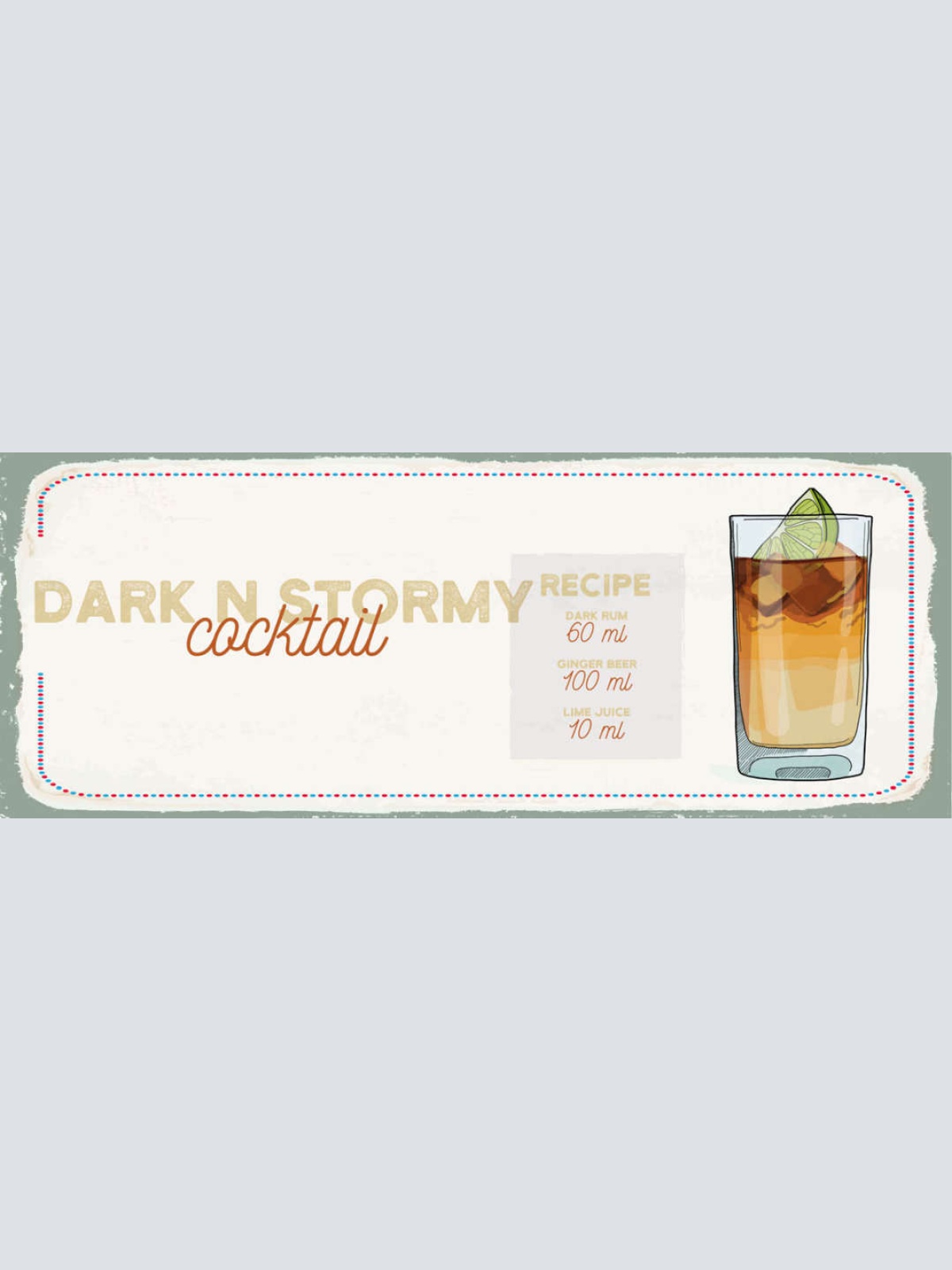 Schild Dark`n`Stormy Cocktail Rezept Bar Alkohol Drink Rum 27x10 Blech od.Holz