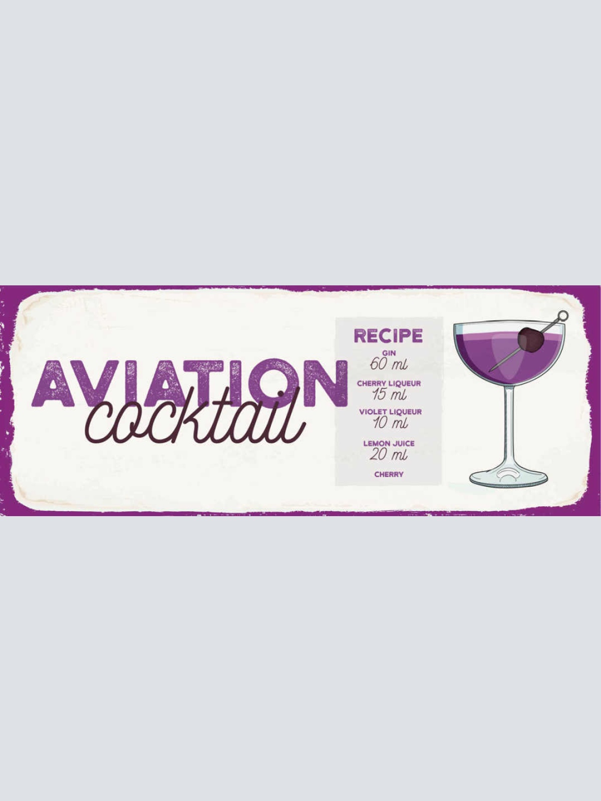 Schild Aviation Cocktail Rezept Bar Alkohol Drink Gin Likör 27x10 Blech od.Holz