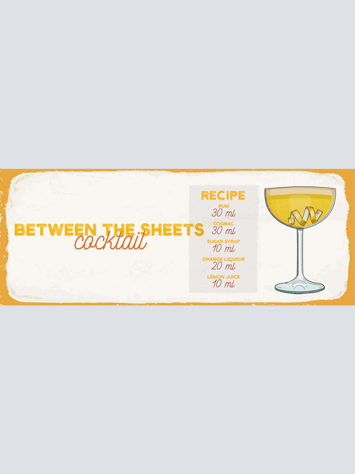 Schild Between The Sheets Cocktail Rezept Bar Alkohol Drink 27x10 Blech od.Holz