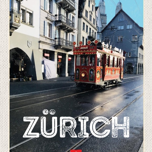 Schild Zürich Jelmoli Märlitram Straßenbahn Schweiz 12x18 20x30 30x40 Blech/Holz