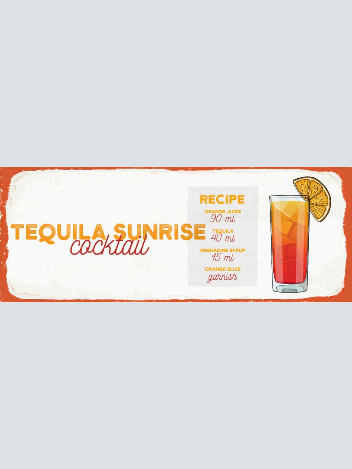 Schild Tequila Sunrise Cocktail Rezept Bar Alkohol Drink 27x10 Blech od.Holz