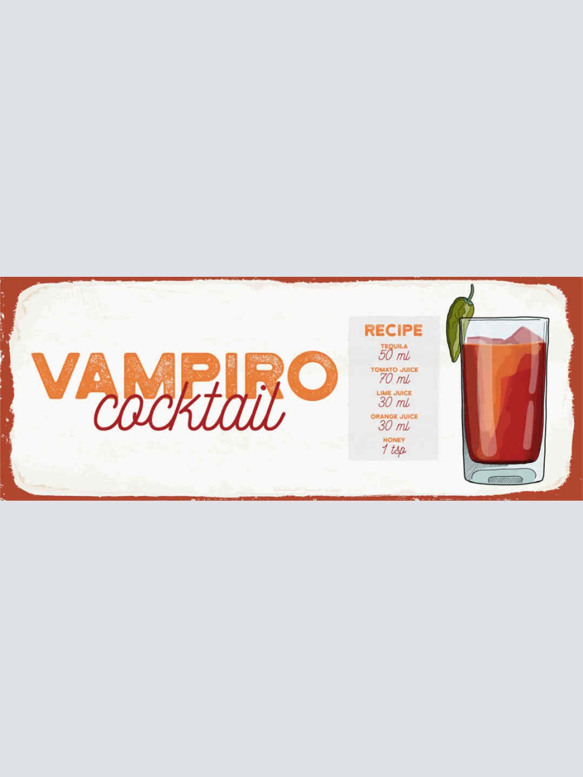 Schild Vampiro Cocktail Rezept Bar Alkohol Drink Tequila 27x10 Blech od.Holz