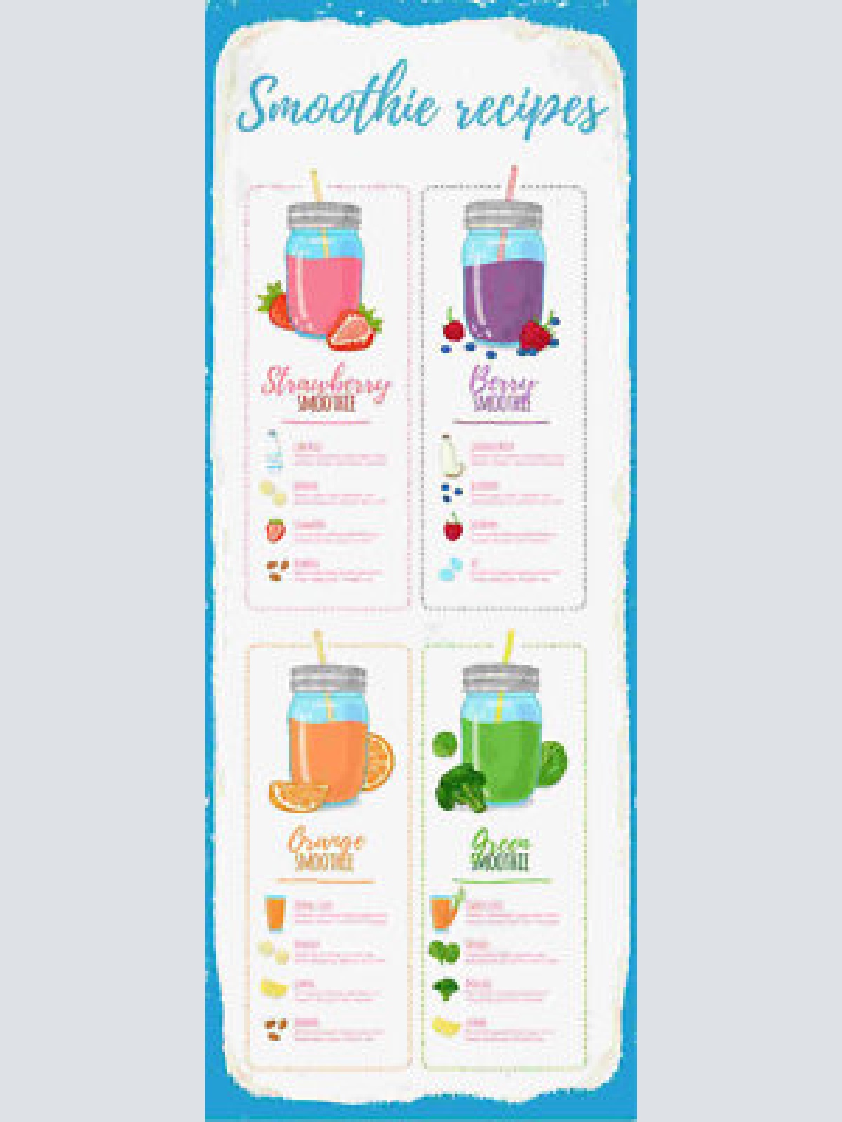 Schild smoothy recipes rezept erdbeere orange beere grün 27x10 blech od.holz