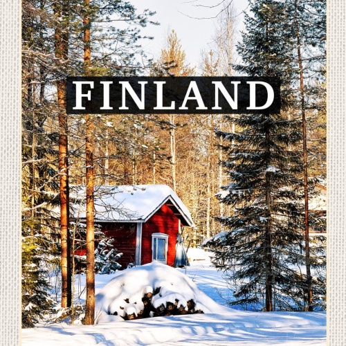 Schild Finland Finnland Hütte Haus Schnee Wald 12x18 20x30 30x40 Blech/Holz