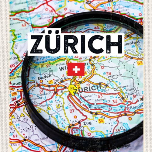 Schild Zürich Landkarte Atlas Stadt Schweiz 12x18 20x30 30x40 Blech/Holz