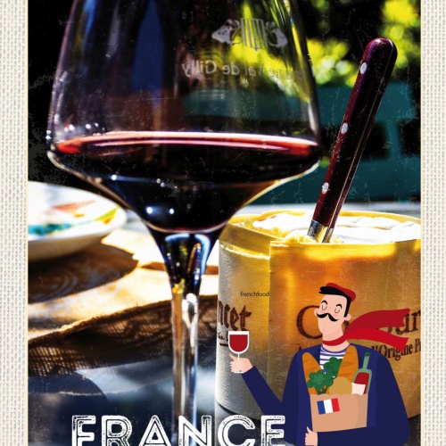 Schild France Frankreich Rot Wein Glas Alkohol 12x18 20x30 30x40 Blech/Holz