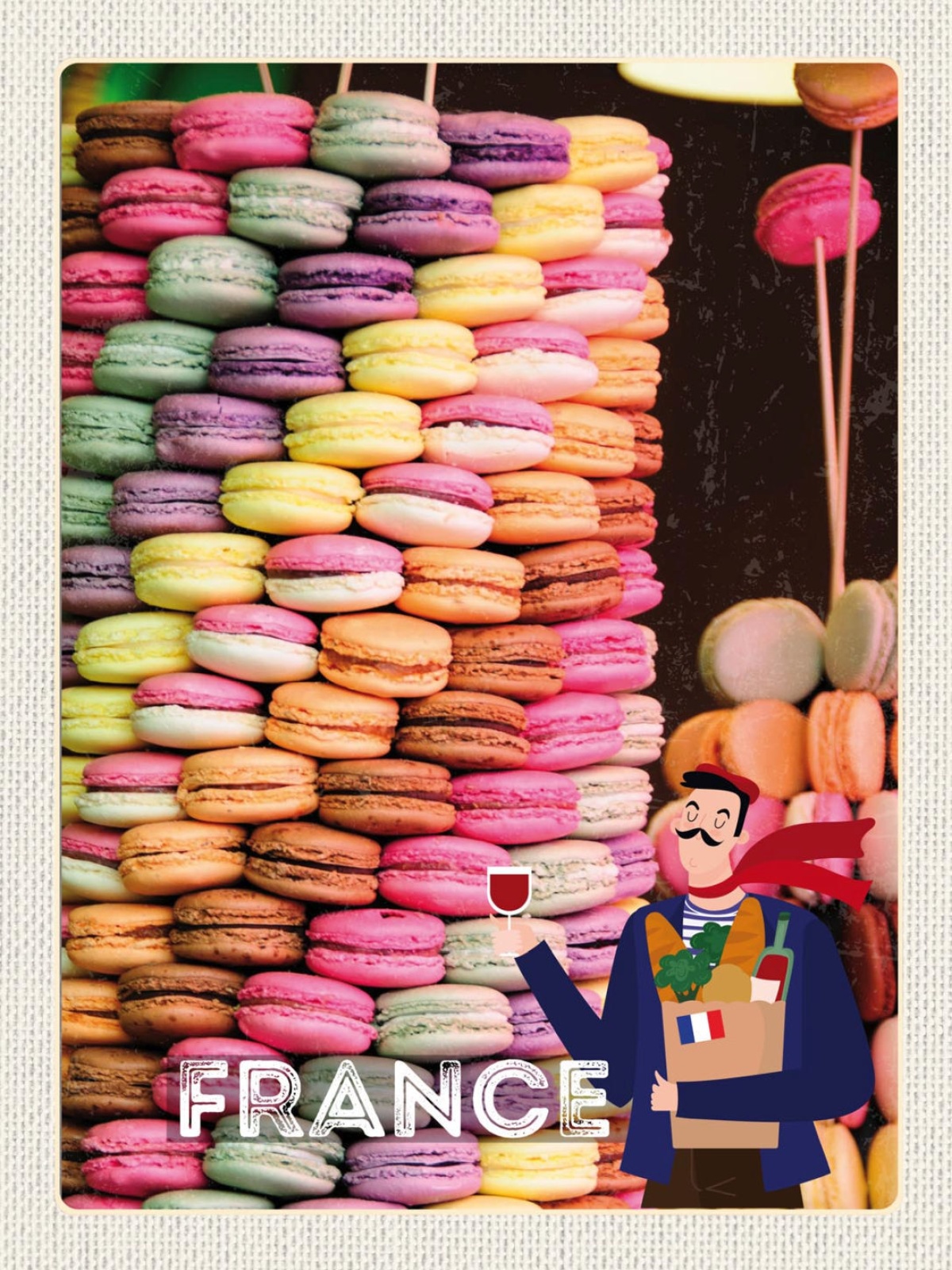 Schild France Frankreich Macarons Gebäck Süßigkeit 12x18 20x30 30x40 Blech/Holz