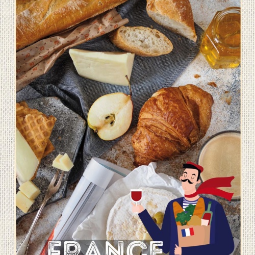 Schild France Frankreich Käse Croissant Baguette 12x18 20x30 30x40 Blech/Holz