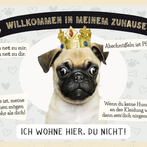 Schild Willkommen In Meinem Zuhause Mops Hund Tier 12x18 20x30 30x40 Blech/Holz