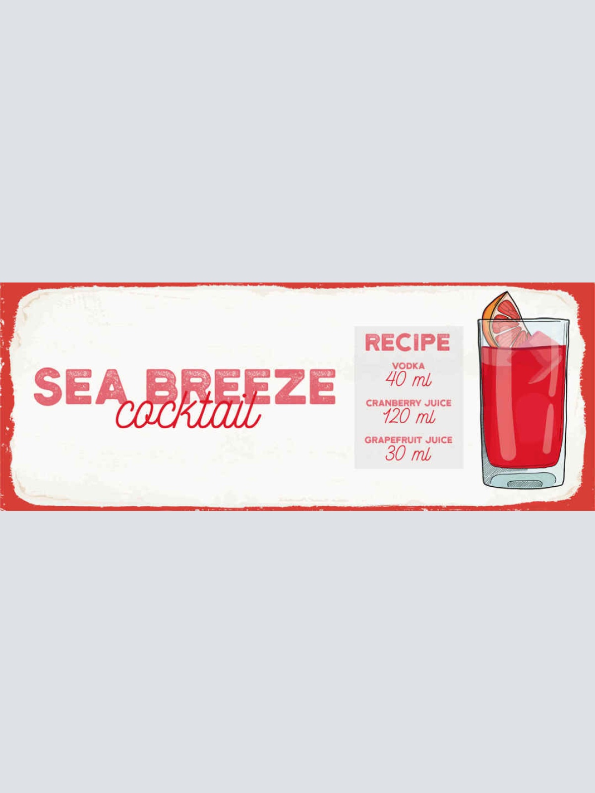 Schild Sea Breeze Cocktail Rezept Bar Alkohol Drink Wodka 27x10 Blech od.Holz