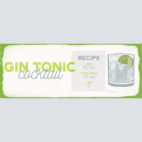 Schild Gin Tonic Cocktail Rezept Bar Alkohol Drink Limette 27x10 Blech od.Holz
