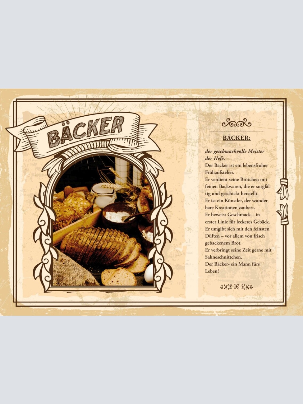 Schild Bäcker Beruf Brot Backen Backhandwerk 12x18 20x30 30x40 Blech/Holz