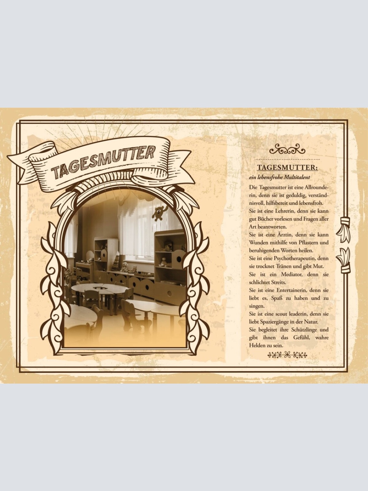 Schild Tagesmutter Beruf Kinder Betreuung Kind Baby 12x18 20x30 30x40 Blech/Holz