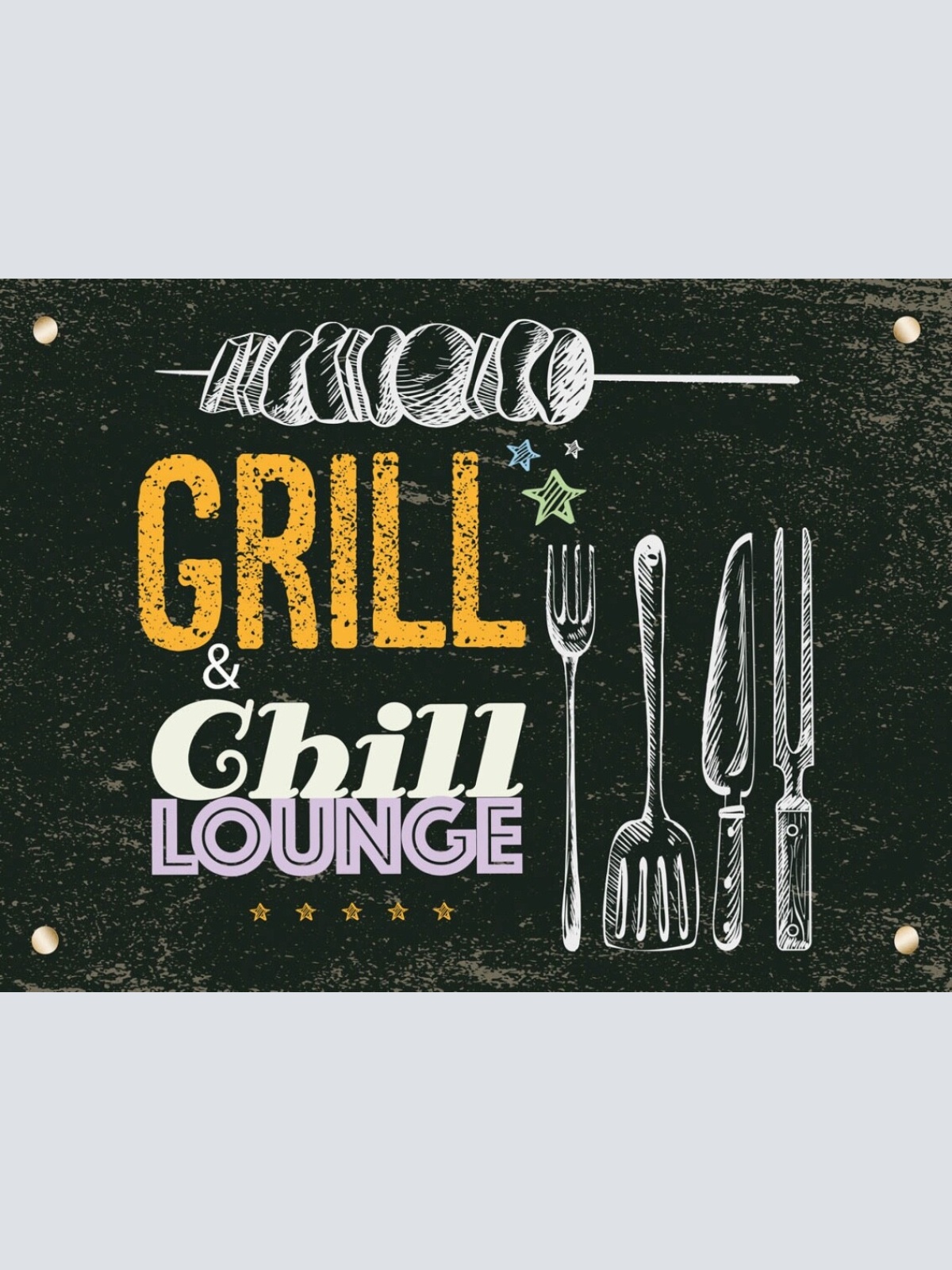 Schild Grill & Chill Lounge Grillen BBQ Griller 12x18 20x30 30x40 Blech/Holz LP